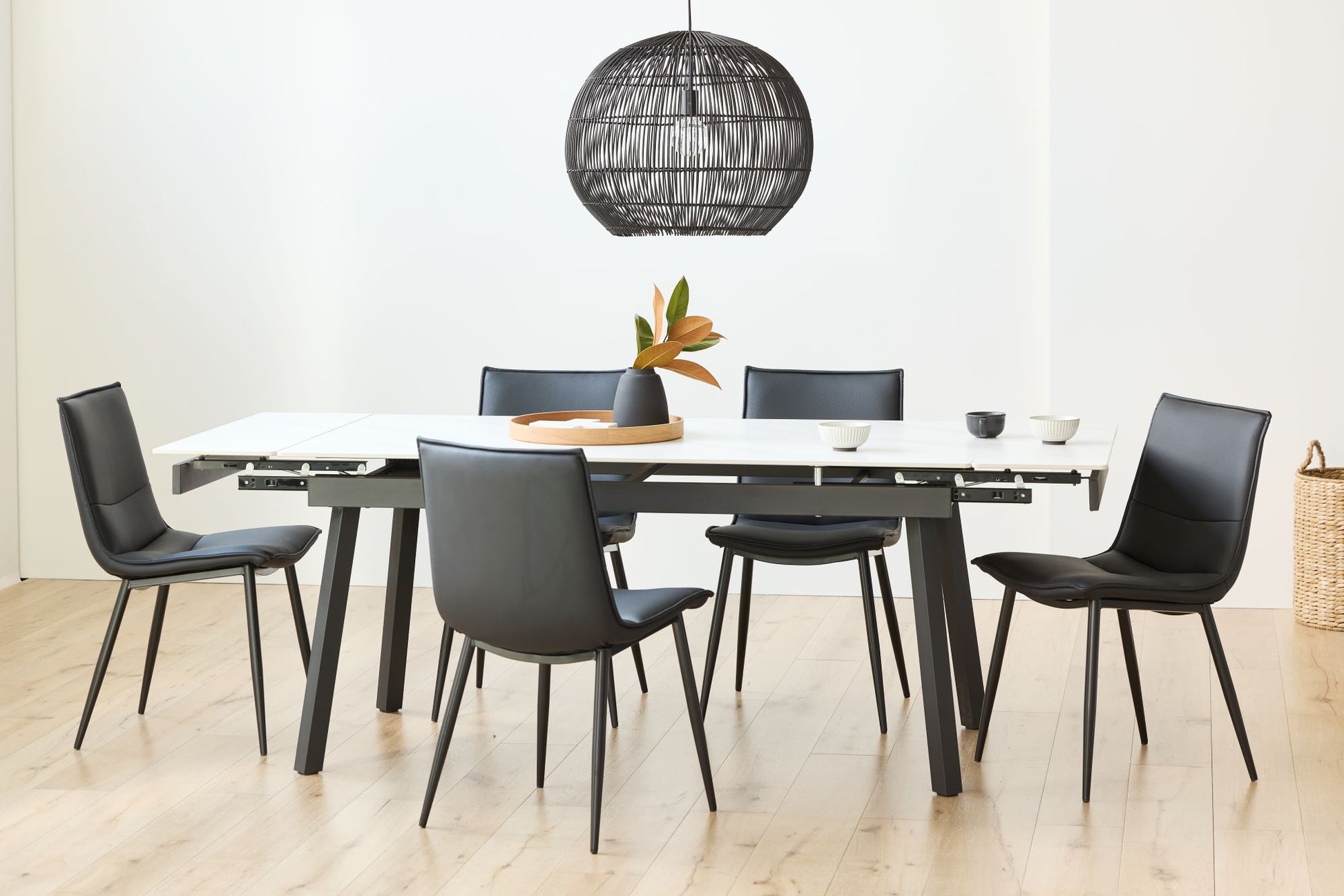 Salina | Modern Natural Boucle Black PU Leather Dining Chairs | Set Of 2 | Black