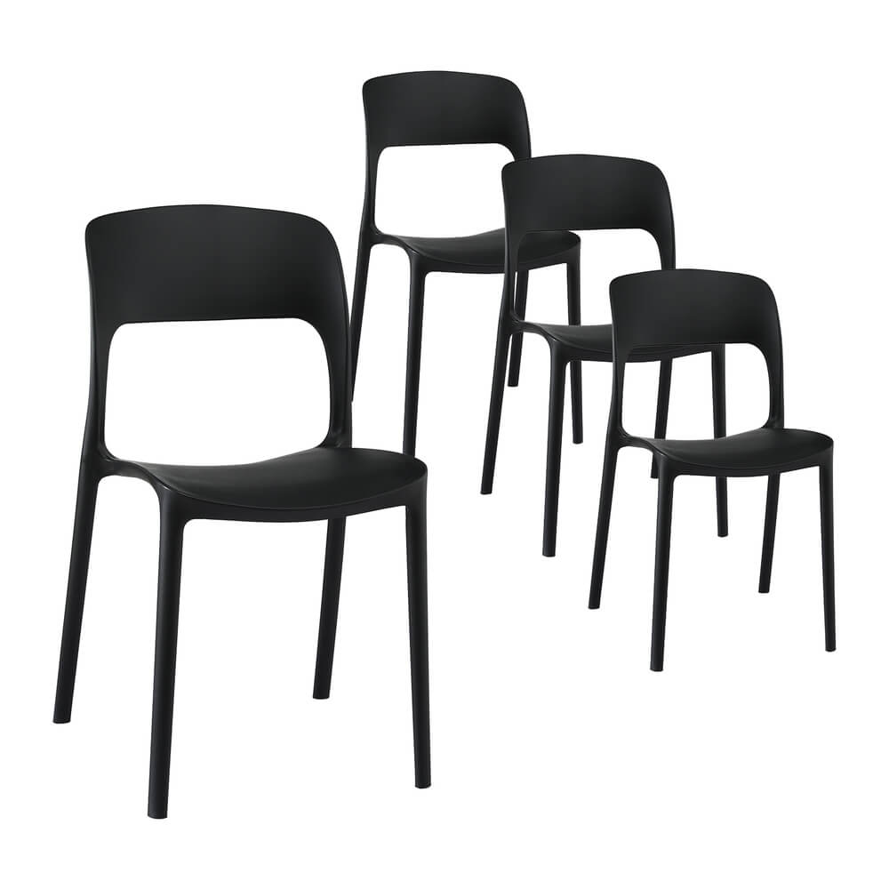 Sanctuary | Plastic UV-Resistant Black White Outdoor Dining Chairs | Set Of 4 | Black