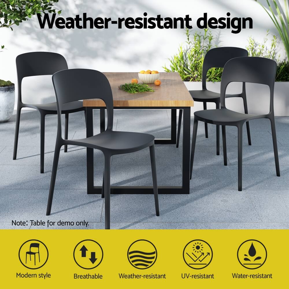 Sanctuary | Plastic UV-Resistant Black White Outdoor Dining Chairs | Set Of 4 | Black