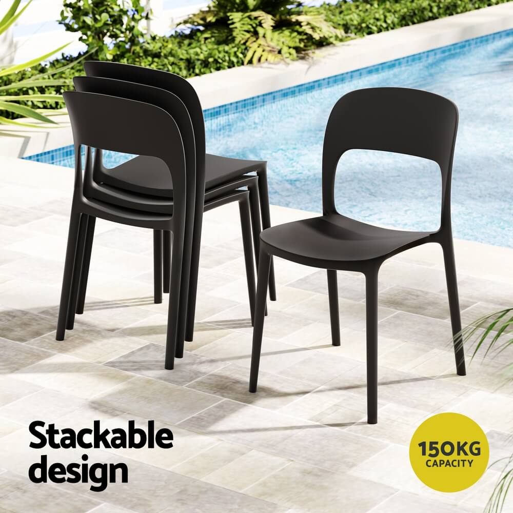 Sanctuary | Plastic UV-Resistant Black White Outdoor Dining Chairs | Set Of 4 | Black