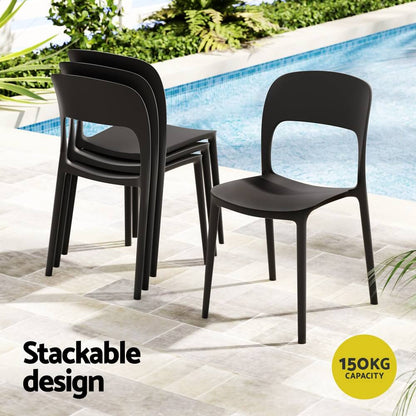 Sanctuary | Plastic UV-Resistant Black White Outdoor Dining Chairs | Set Of 4 | Black