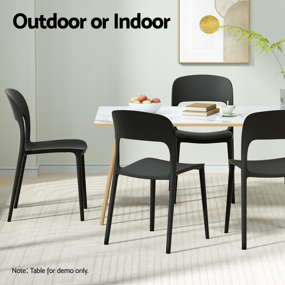 Sanctuary | Plastic UV-Resistant Black White Outdoor Dining Chairs | Set Of 4 | Black