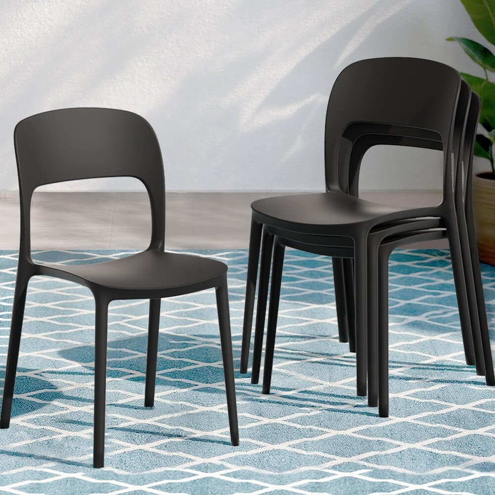 Sanctuary | Plastic UV-Resistant Black White Outdoor Dining Chairs | Set Of 4 | Black