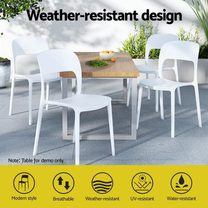 Sanctuary | Plastic UV-Resistant Black White Outdoor Dining Chairs | Set Of 4 | White