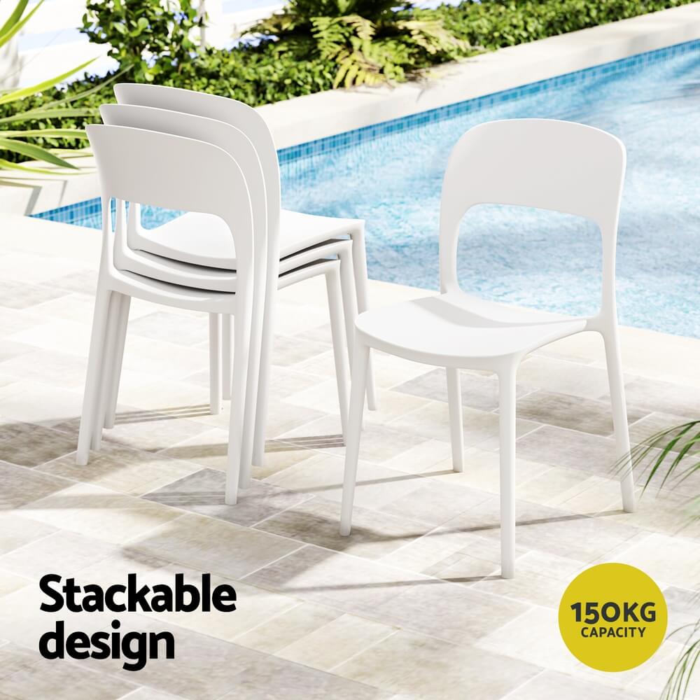 Sanctuary | Plastic UV-Resistant Black White Outdoor Dining Chairs | Set Of 4 | White