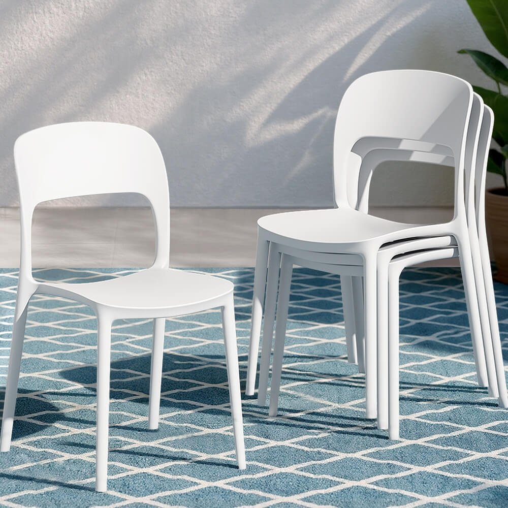 Sanctuary | Plastic UV-Resistant Black White Outdoor Dining Chairs | Set Of 4 | White