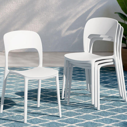 Sanctuary | Plastic UV-Resistant Black White Outdoor Dining Chairs | Set Of 4 | White