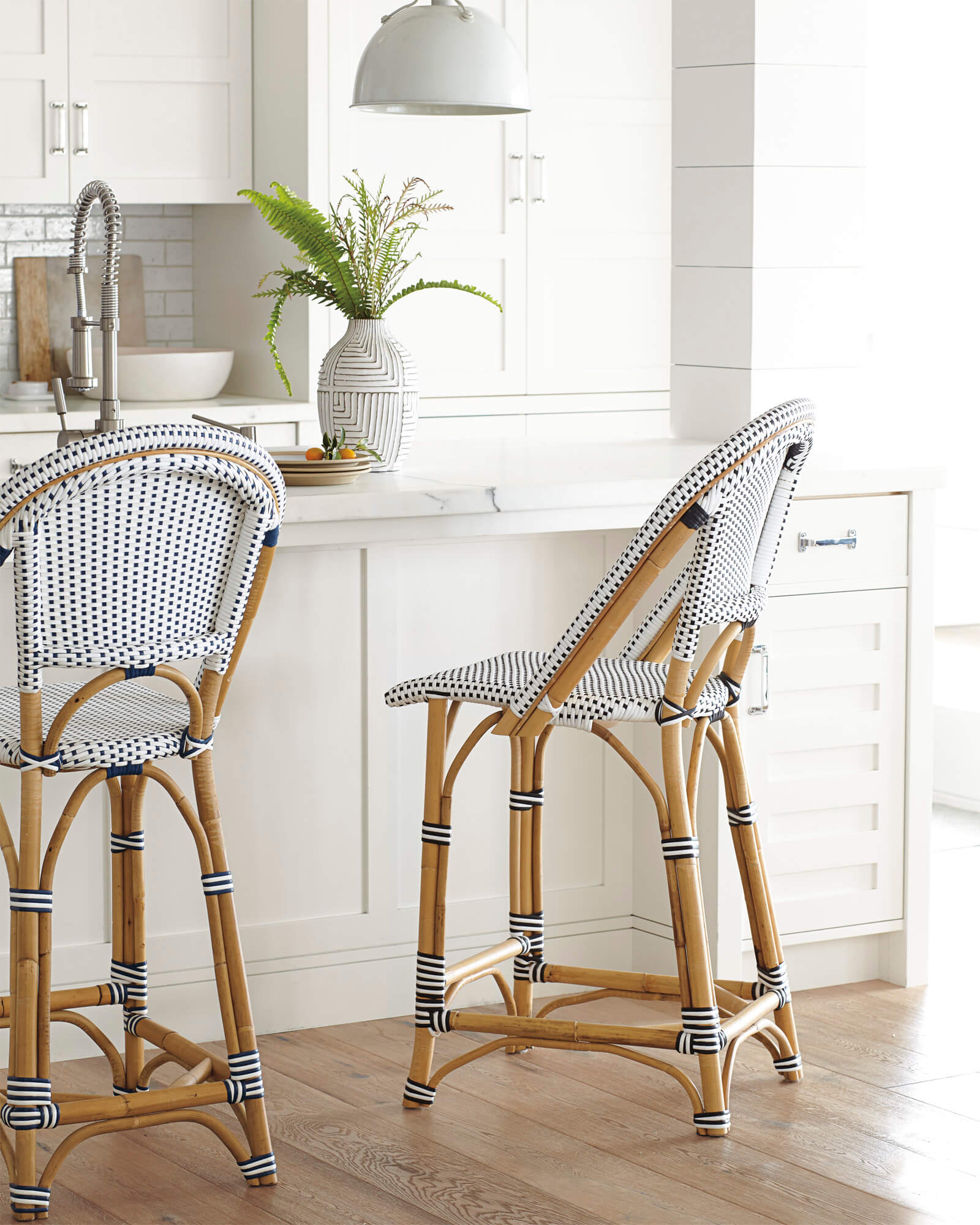 Sandbanks | Hamptons Coastal Rattan Bar Stools | Navy