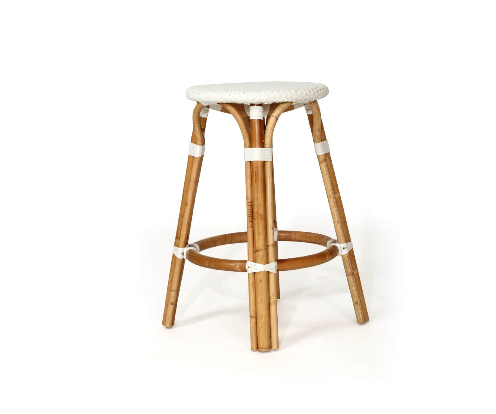 Sandbanks | Hamptons Coastal Rattan Backless Bar Stool | White