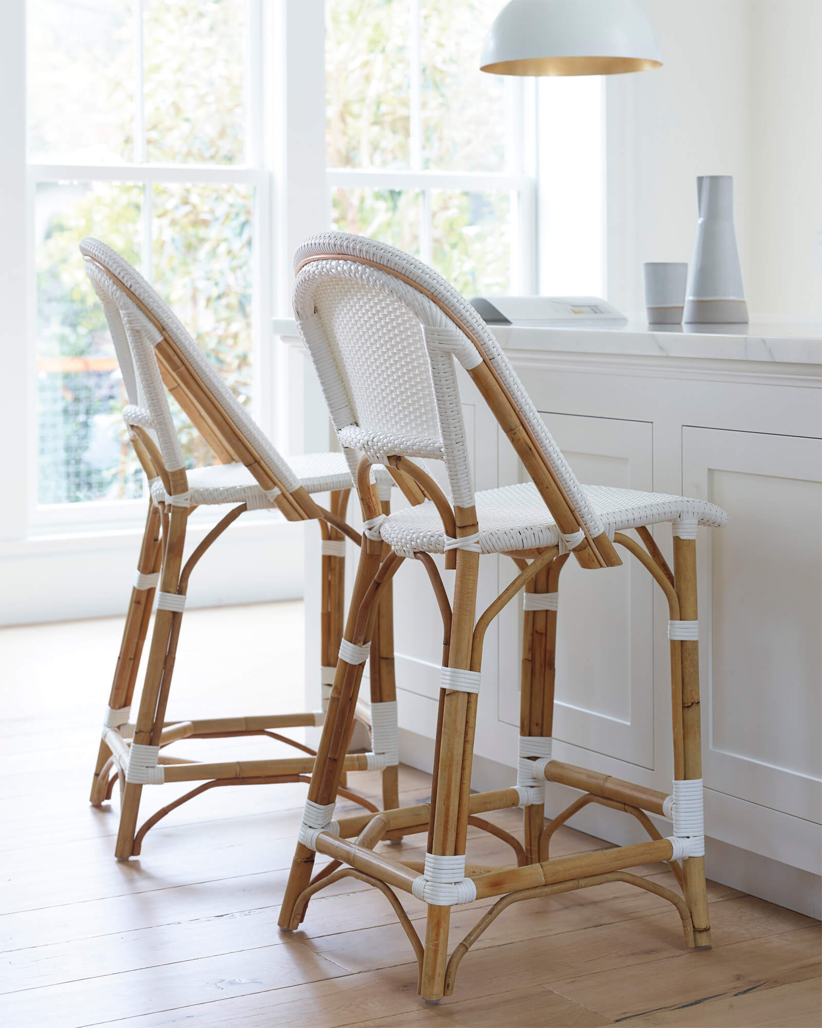 Sandbanks | Hamptons Coastal Rattan Bar Stools | White