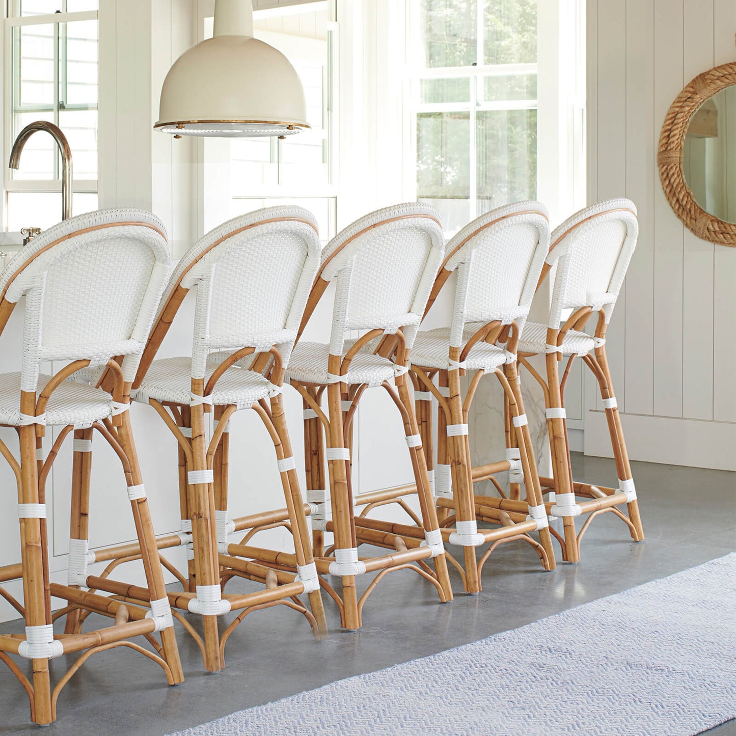 Sandbanks | Hamptons Coastal Rattan Bar Stools | White