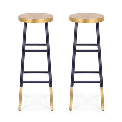 Santana | Modern Two Tone Gold Navy Metal Bar Stools | Gold