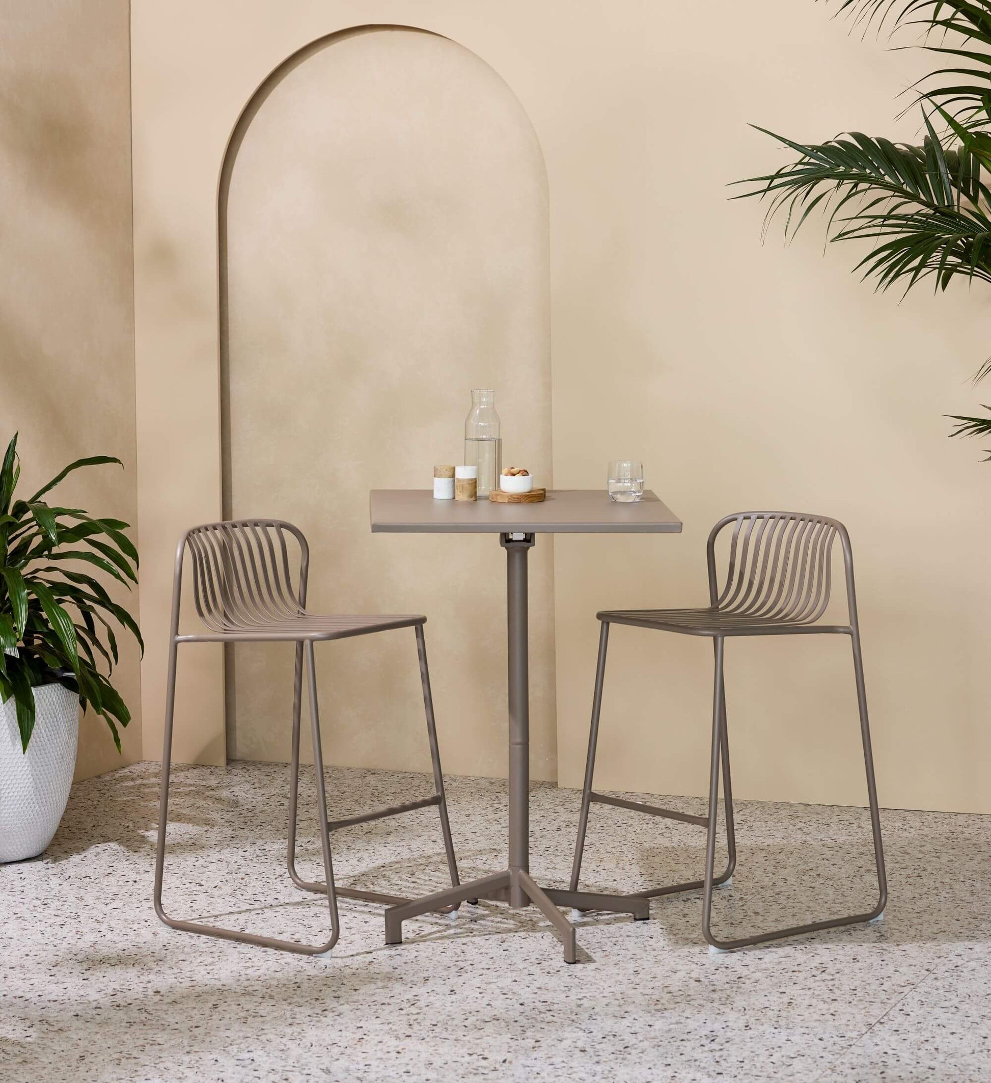Santorini | Modern Metal Brown White Outdoor Bar Stools | Set Of 2 | Brown