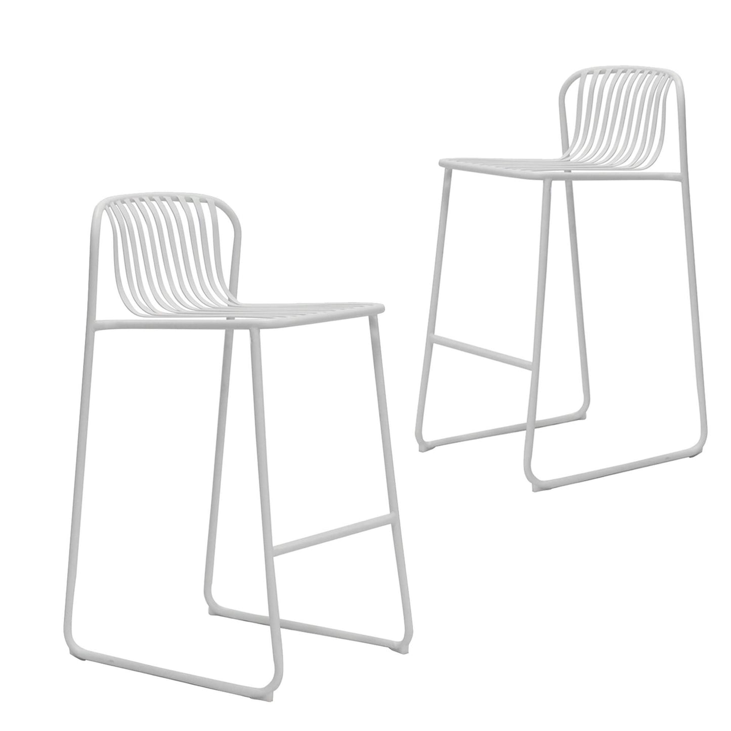 Santorini | Modern Metal Brown White Outdoor Bar Stools | Set Of 2 | White