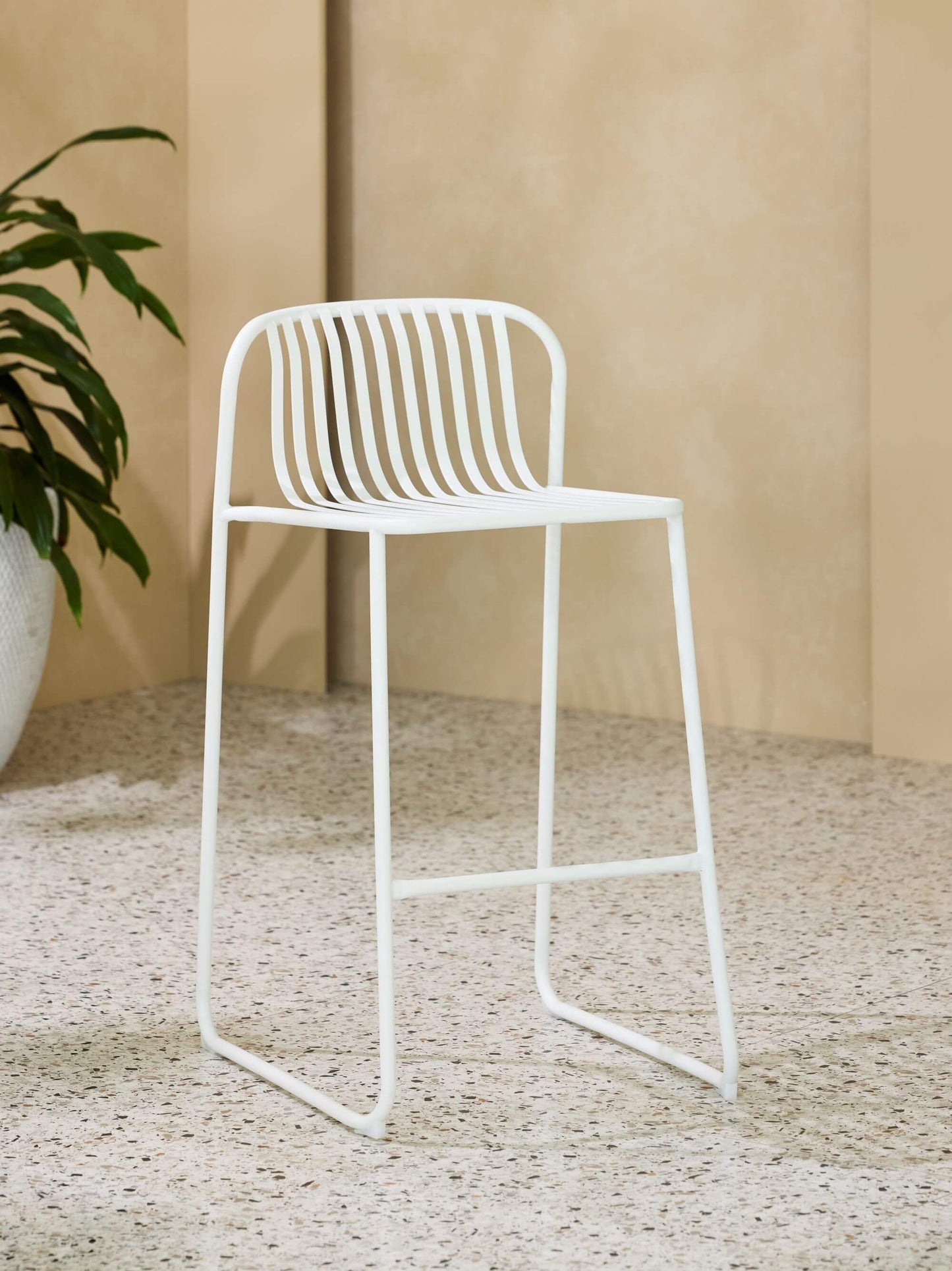 Santorini | Modern Metal Brown White Outdoor Bar Stools | Set Of 2 | White