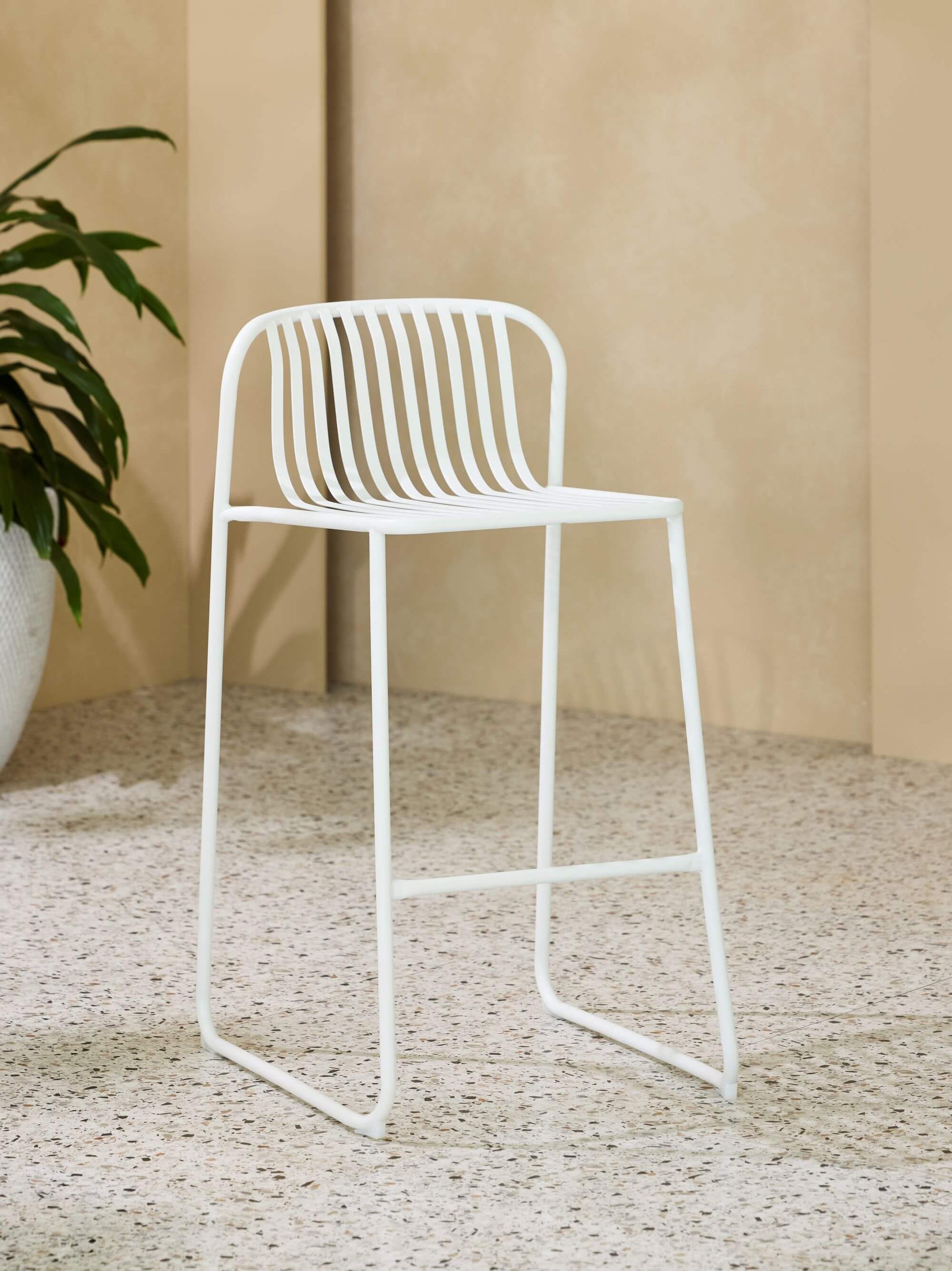 Santorini | Modern Metal Brown White Outdoor Bar Stools | Set Of 2 | White