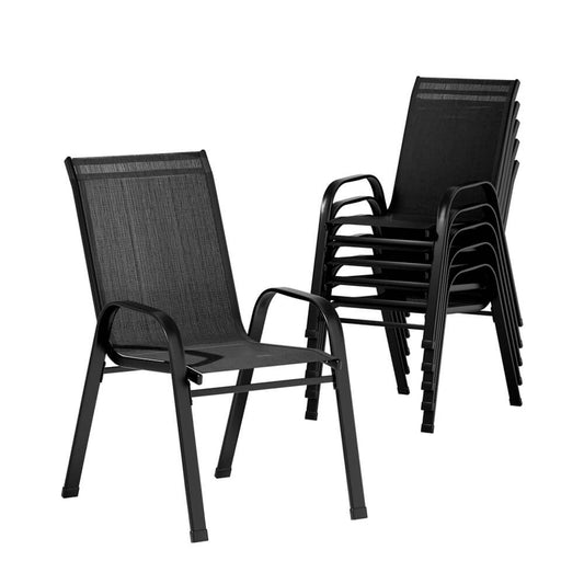 Savannah | Stackable Black White Grey Brown Metal Outdoor Dining Chairs | Set Of 6 | Black