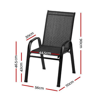 Savannah | Stackable Black White Grey Brown Metal Outdoor Dining Chairs | Set Of 6 | Black