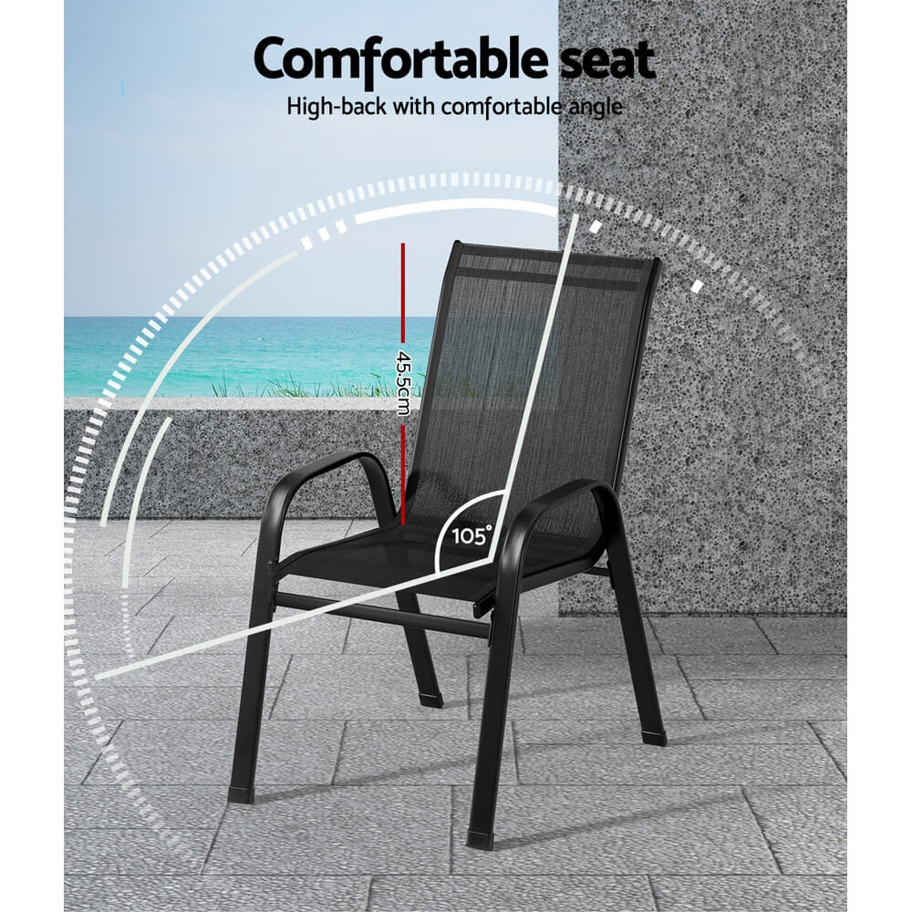 Savannah | Stackable Black White Grey Brown Metal Outdoor Dining Chairs | Set Of 6 | Black