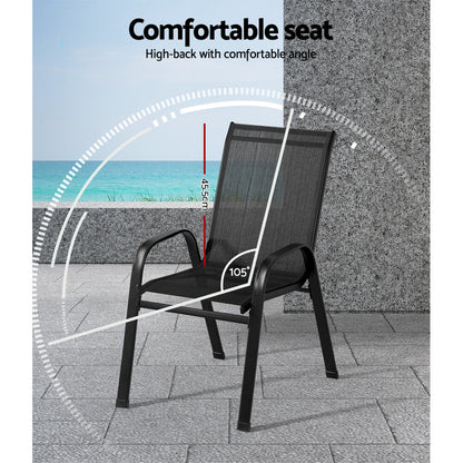 Savannah | Stackable Black White Grey Brown Metal Outdoor Dining Chairs | Set Of 6 | Black