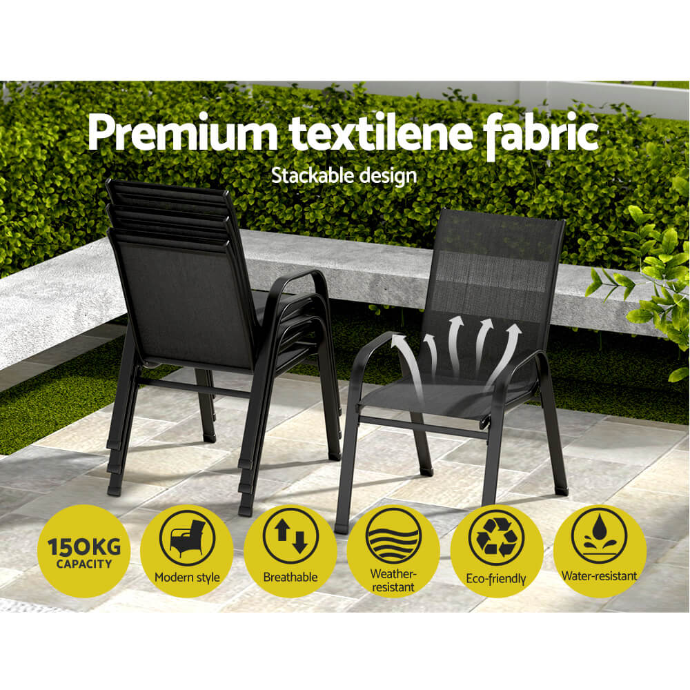 Savannah | Stackable Black White Grey Brown Metal Outdoor Dining Chairs | Set Of 6 | Black