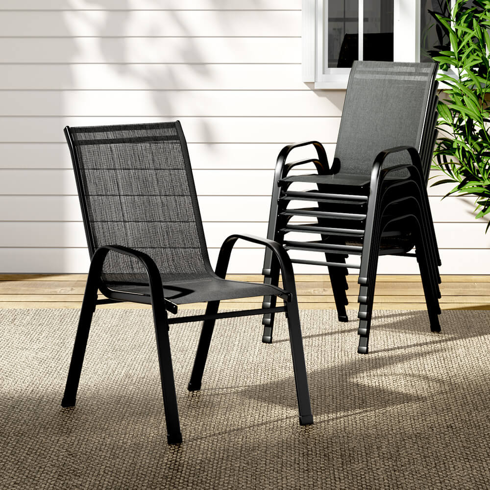 Savannah | Stackable Black White Grey Brown Metal Outdoor Dining Chairs | Set Of 6 | Black