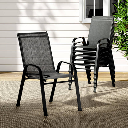 Savannah | Stackable Black White Grey Brown Metal Outdoor Dining Chairs | Set Of 6 | Black
