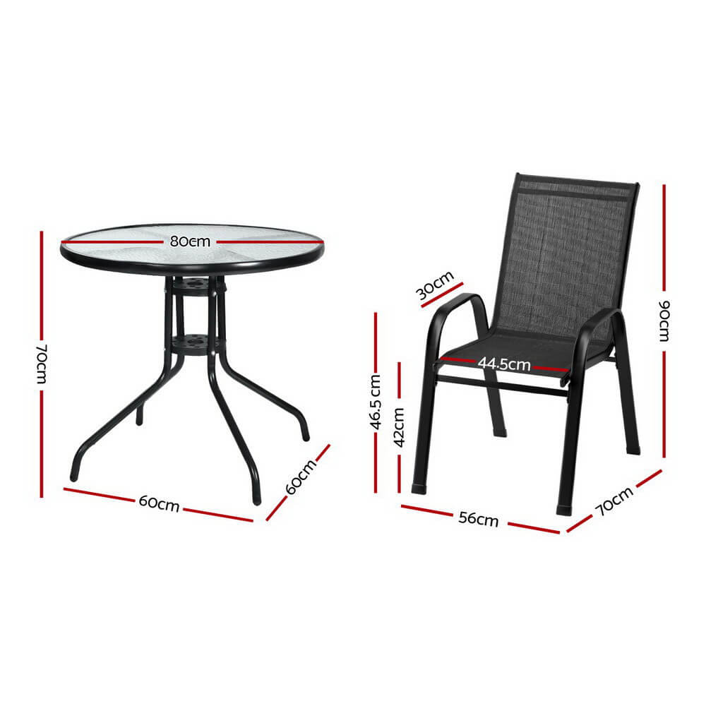 Savannah | Stackable 4 Seater Black Grey Metal Round Outdoor Dining Table Set | Black