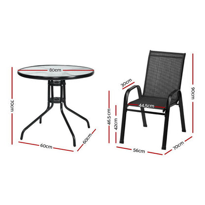 Savannah | Stackable 4 Seater Black Grey Metal Round Outdoor Dining Table Set | Black