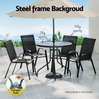 Savannah | Stackable 4 Seater Black Grey Metal Round Outdoor Dining Table Set | Black
