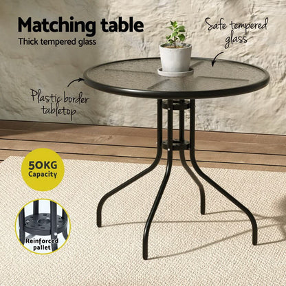 Savannah | Stackable 4 Seater Black Grey Metal Round Outdoor Dining Table Set | Black