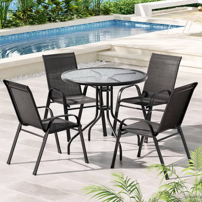 Savannah | Stackable 4 Seater Black Grey Metal Round Outdoor Dining Table Set | Black