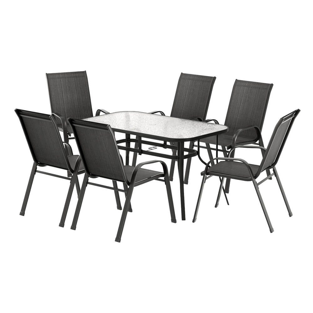 Savannah | Stackable Black Grey Metal Outdoor Dining Table Set | Black