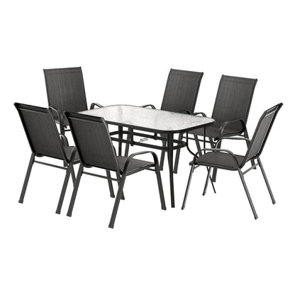 Savannah | Stackable Black Grey Metal Outdoor Dining Table Set | Black