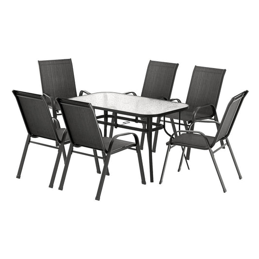 Savannah | Stackable Black Grey Metal Outdoor Dining Table Set | Black