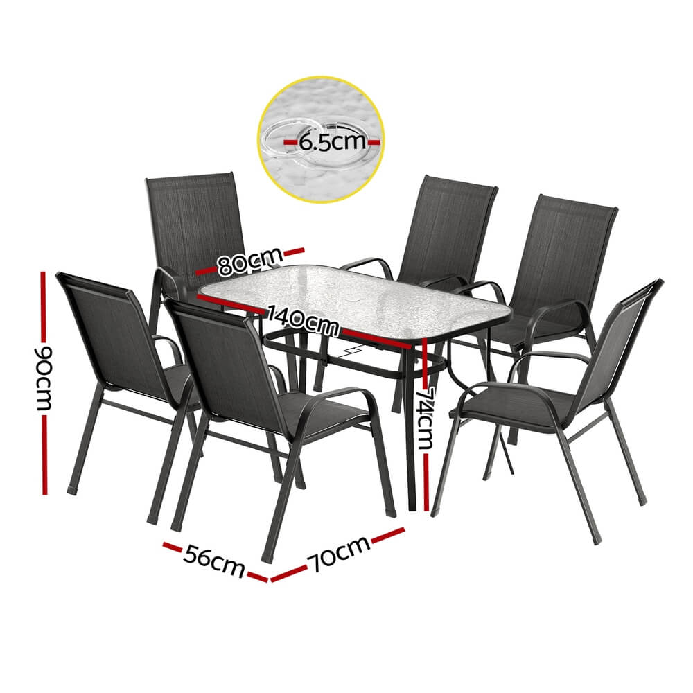 Savannah | Stackable Black Grey Metal Outdoor Dining Table Set | Black