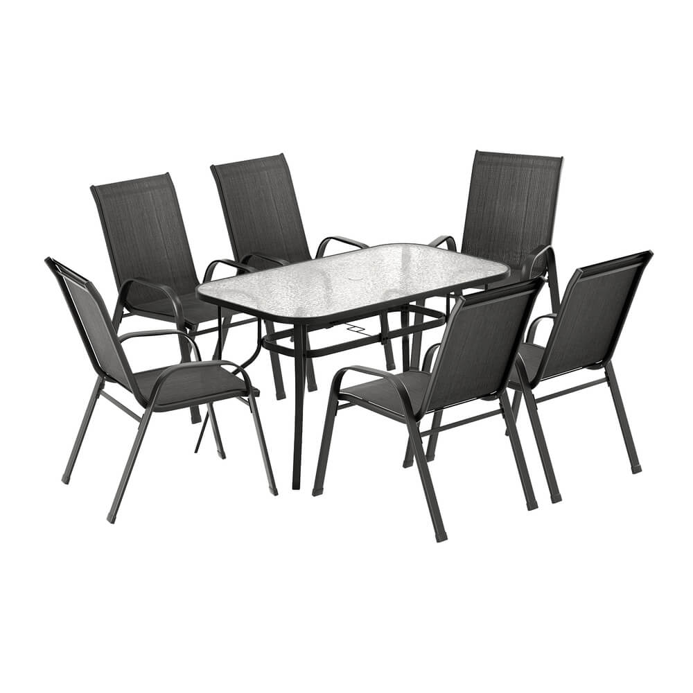 Savannah | Stackable Black Grey Metal Outdoor Dining Table Set | Black