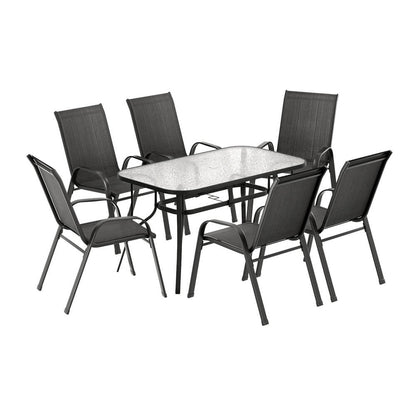 Savannah | Stackable Black Grey Metal Outdoor Dining Table Set | Black