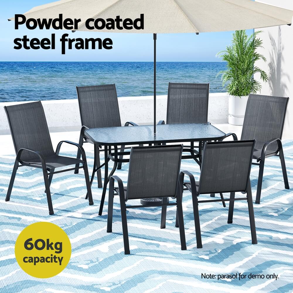 Savannah | Stackable Black Grey Metal Outdoor Dining Table Set | Black