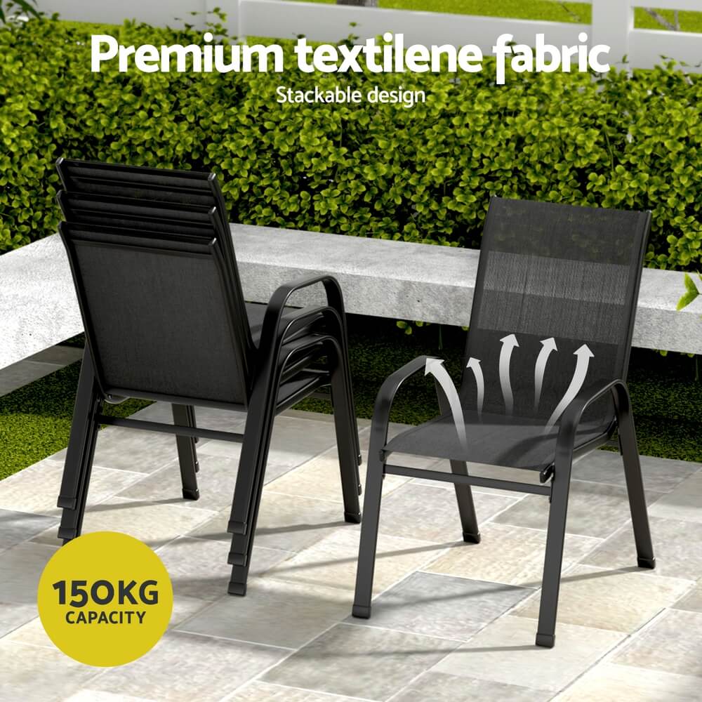 Savannah | Stackable Black Grey Metal Outdoor Dining Table Set | Black