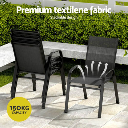 Savannah | Stackable Black Grey Metal Outdoor Dining Table Set | Black