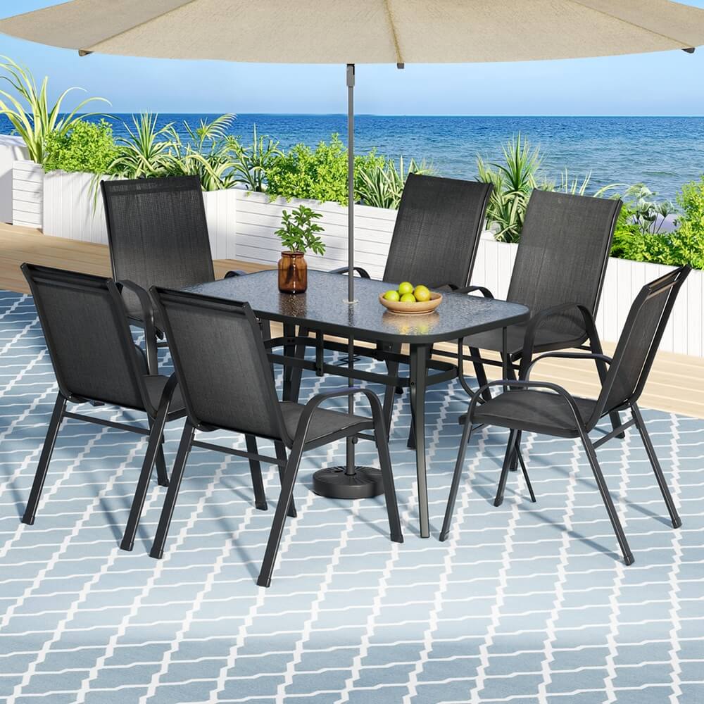 Savannah | Stackable Black Grey Metal Outdoor Dining Table Set | Black