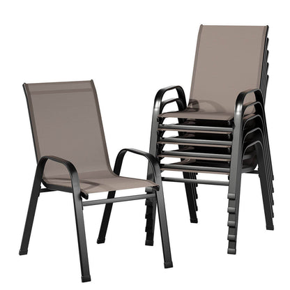Savannah | Stackable Black White Grey Brown Metal Outdoor Dining Chairs | Set Of 6 | Brown