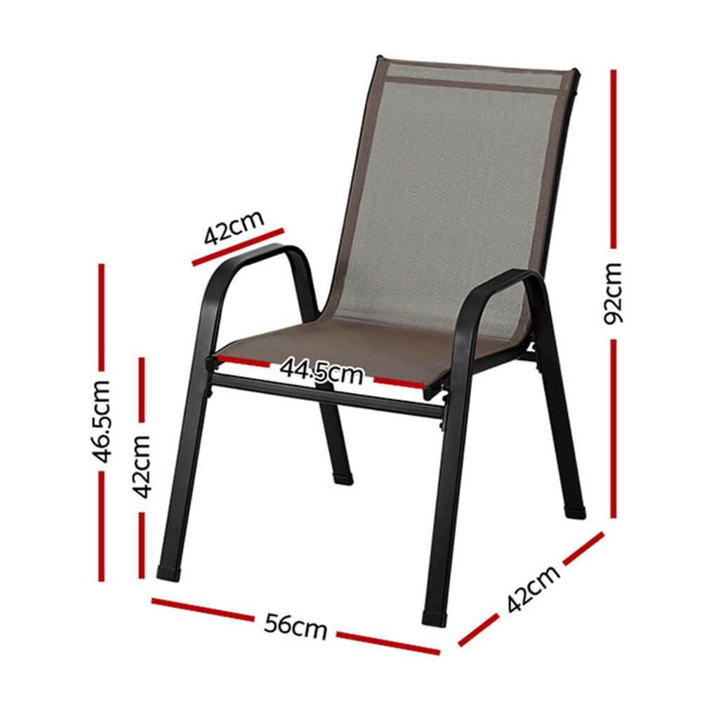 Savannah | Stackable Black White Grey Brown Metal Outdoor Dining Chairs | Set Of 6 | Brown