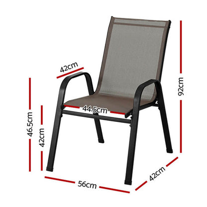 Savannah | Stackable Black White Grey Brown Metal Outdoor Dining Chairs | Set Of 6 | Brown
