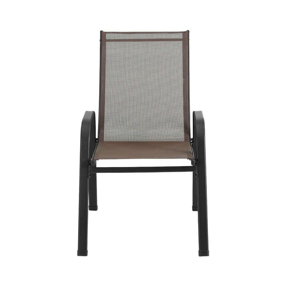 Savannah | Stackable Black White Grey Brown Metal Outdoor Dining Chairs | Set Of 6 | Brown