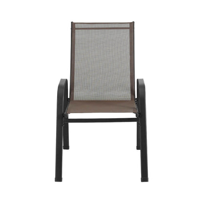 Savannah | Stackable Black White Grey Brown Metal Outdoor Dining Chairs | Set Of 6 | Brown