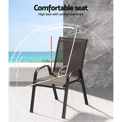 Savannah | Stackable Black White Grey Brown Metal Outdoor Dining Chairs | Set Of 6 | Brown