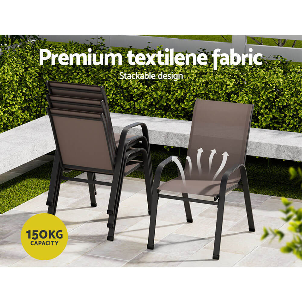 Savannah | Stackable Black White Grey Brown Metal Outdoor Dining Chairs | Set Of 6 | Brown
