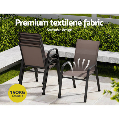 Savannah | Stackable Black White Grey Brown Metal Outdoor Dining Chairs | Set Of 6 | Brown